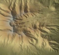 A picture of the desert sand dunes taken from above.