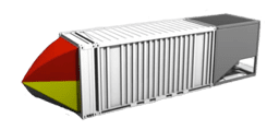 A white container with yellow and red stripes.